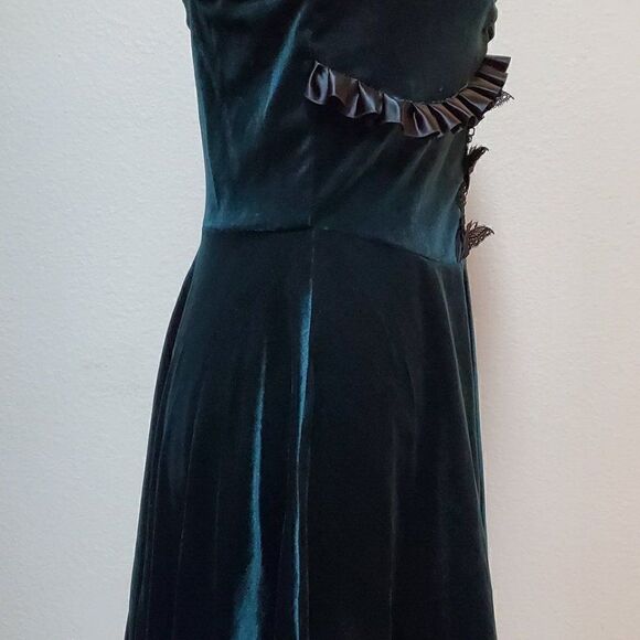 Gothic Retro Green Velvet Butterflies Patchwork Steampunk Party Dress SIZE L NEW - Picture 9 of 14
